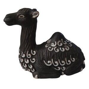 Vintage Mann Japan Ceramic Camel Figurine Dark Brown White Scroll Hand Painted
